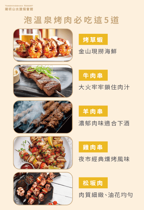 5道燒烤肉品-泡溫泉烤肉