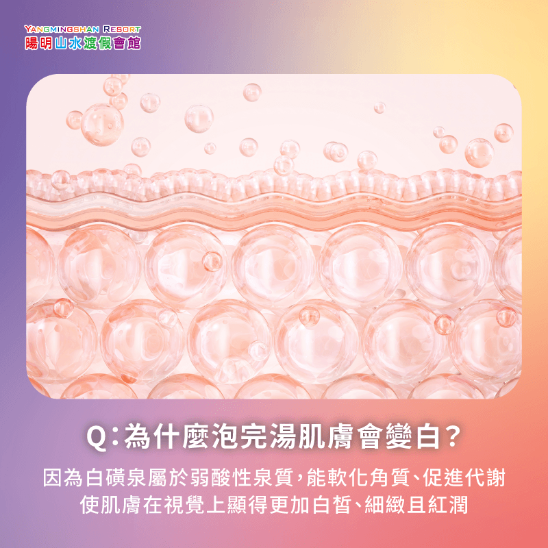 弱酸性能溫和代謝老廢角質,使肌膚視覺上更白皙細緻,同時促進血液循環帶來自然紅潤感 泡溫泉美白 -金山溫泉推薦